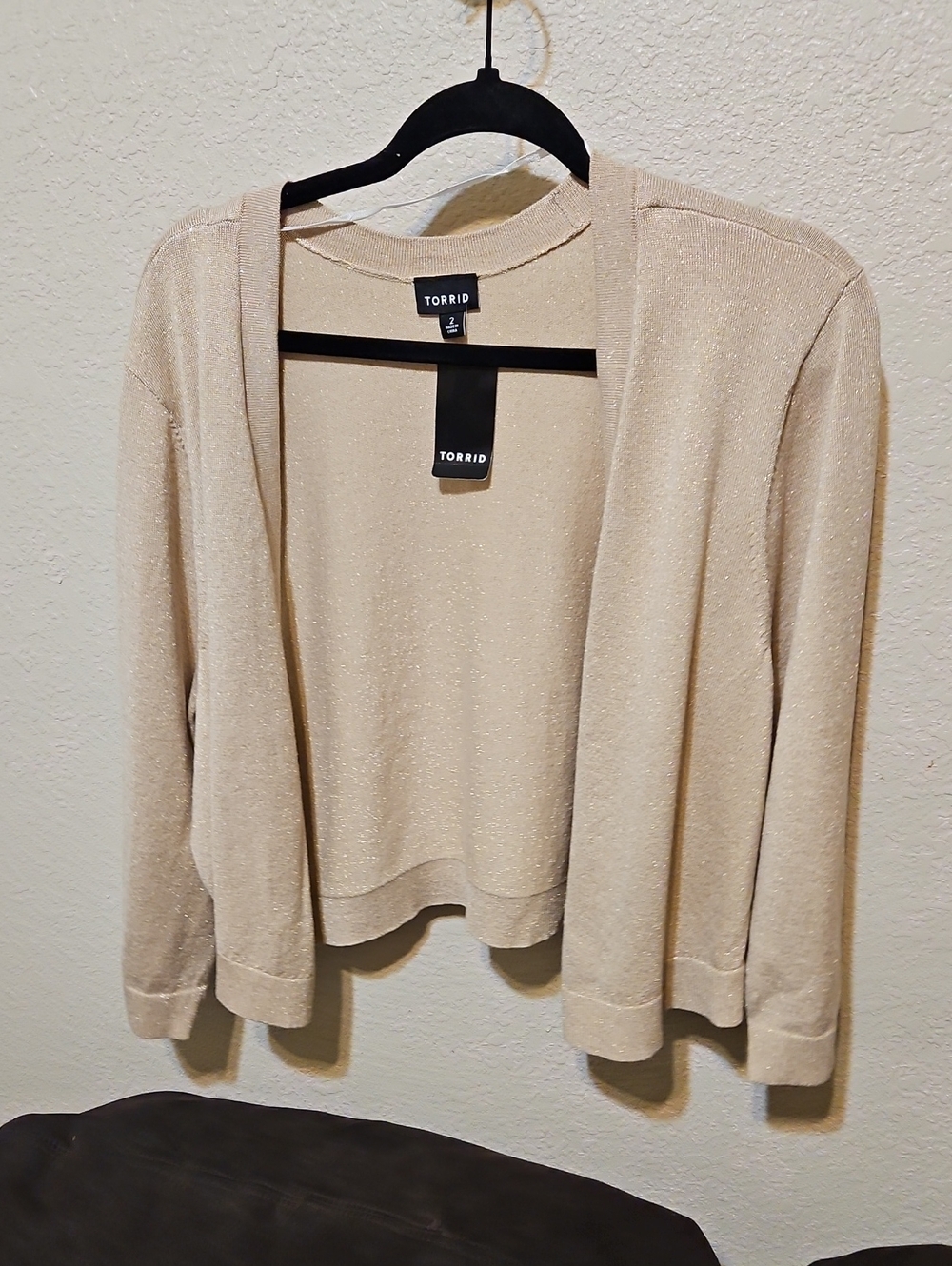 Torrid Shimmer Open-Front Cardigan - Beige